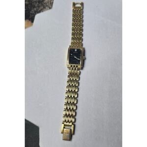 Deauville Diamond Gold Tone Black Rectangular Dial Women's Watch Vintage